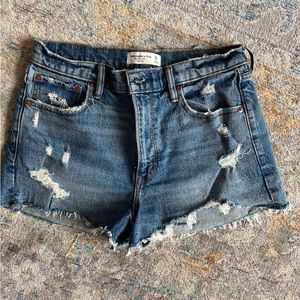 Abercrombie & Fitch “the mom short” high rise distressed jean shorts